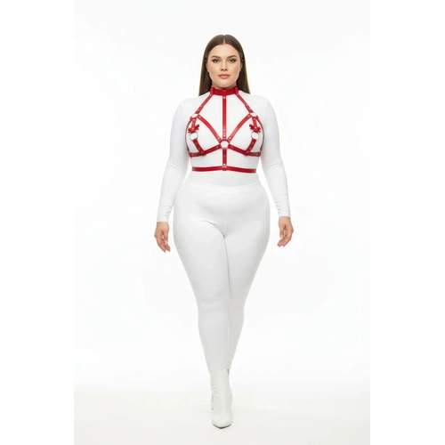 B�y�k Beden K�rm�z� Kad�n Harness Tak�m Deri G���s Aksesuarl� Halka Detayl� - APFT473
