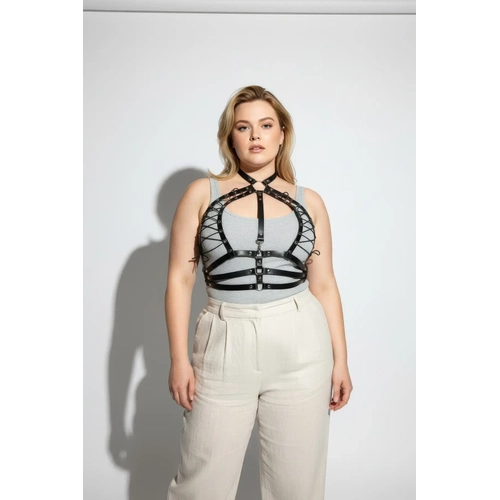 B�y�k Beden Siyah Kad�n Kemer Ba�c�kl� Korse Tarz� Deri Harness - APFT1077