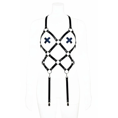 Siyah Body Harness Kafes Detayl� Metal Halka Aksesuarl� - APFT368