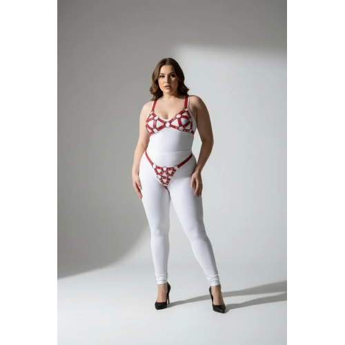 B�y�k Beden K�rm�z� Kad�n Deri Harness Tak�m Seksi Halka Detayl� - APFT422