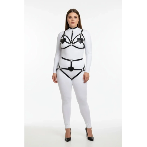 B�y�k Beden Siyah Kad�n Deri Harness Tak�m Kalp Detayl� Fantezi Aksesuar - APFT467