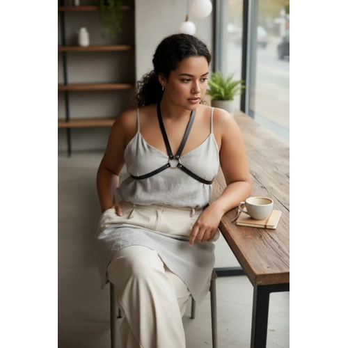 B�y�k Beden Siyah Kad�n Kemer Deri Harness Minimal Halka Detayl� Kombin Aksesuar� - APFT131