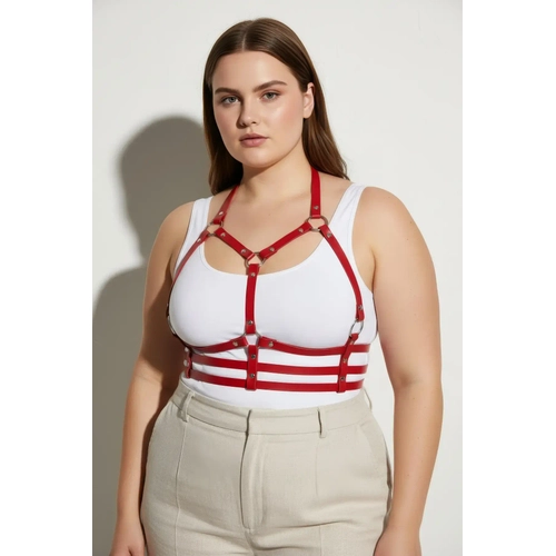B�y�k Beden K�rm�z� Kad�n Kemer Deri Harness Korse Tarz� V�cut Aksesuar� - APFT760