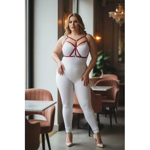 B�y�k Beden K�rm�z� Kad�n Deri Harness Tak�m �apraz Ask�l� Estetik V�cut Aksesuar� - APFT247