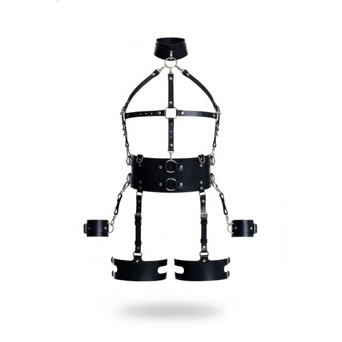Siyah Harness Tak�m Kal�n Deri Boyunluklu Jartiyerli - APFT842
