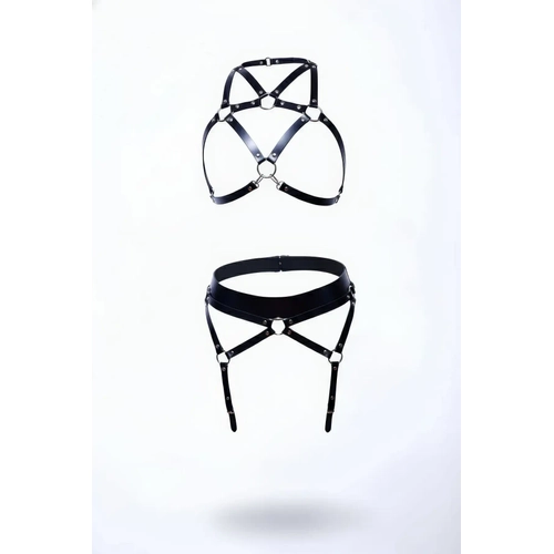 Siyah Harness Tak�m Deri Metal Halka Detayl� V�cut Kemeri - APFT152