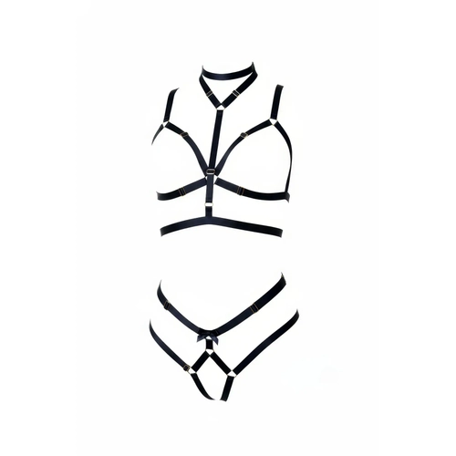 Siyah Harness Tak�m Choker Detayl� Bralet K�lot Seti - APFT362