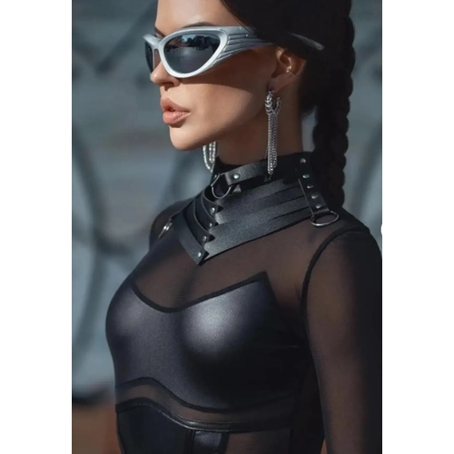 Piramit Desen Lazer Kesim Deri Choker, ��k Deri Kolye - APFT1422