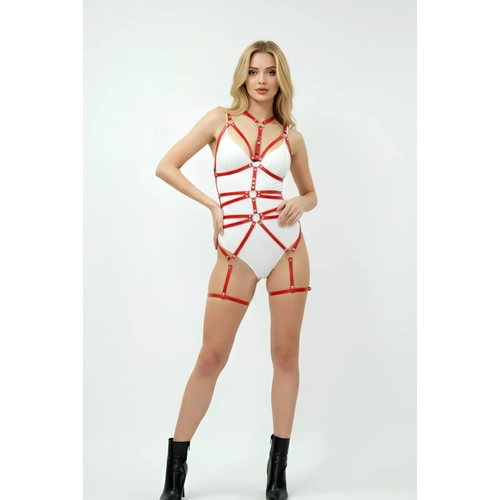 K�rm�z� Harness Tak�m Deri Metal Halka Detayl� V�cut - APFT121