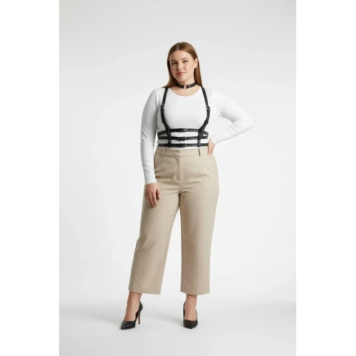 B�y�k Beden Siyah Kad�n Deri Harness Korse Kemer Tarz� V�cut Aksesuar� - APFT615