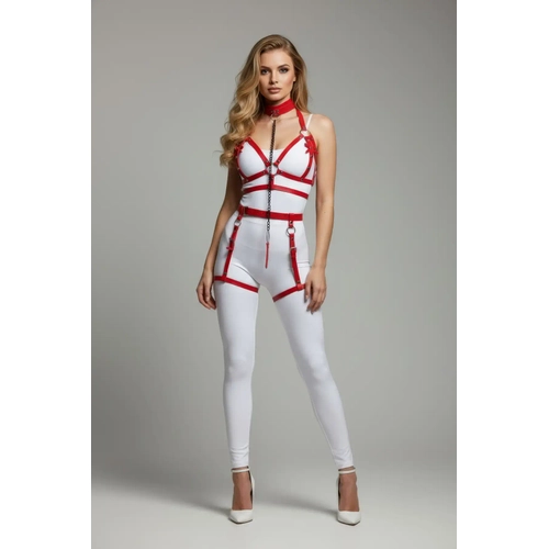 K�rm�z� Harness Tak�m Zincir Detayl� Deri V�cut Kemer Seti - APFT457