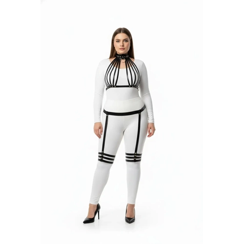 B�y�k Beden Siyah Kad�n Deri Harness Tak�m Jartiyerli Fantezi V�cut Aksesuar� - APFT552