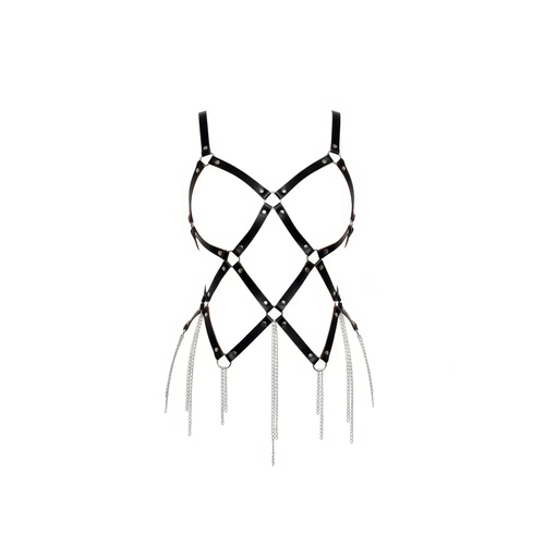 Siyah Body Harness Zincir Detayl� Deri G�vde Aksesuar� - APFT950