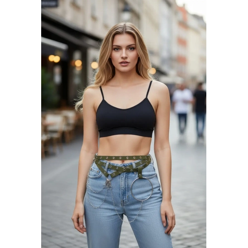 Haki Kad�n Kemer Delikli Zincir Detayl� Bel Aksesuar� - APFT621