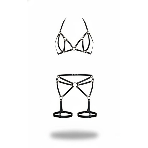 Siyah Harness Tak�m Deri Jartiyerli V�cut Aksesuar� - APFT547