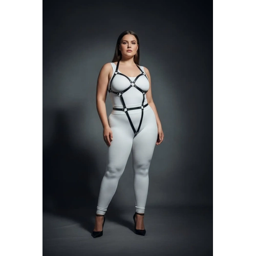 B�y�k Beden Siyah Kad�n Full Body Deri Harness Tak�m Halka Detayl� Fantazi Aksesuar - APFT759