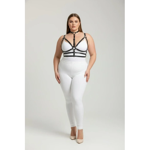 B�y�k Beden Siyah Kad�n Deri Harness Tak�m Boyunluklu Halka Detayl� - APFT235