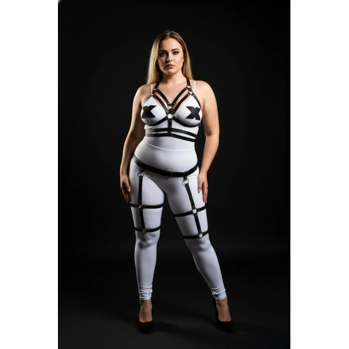 B�y�k Beden Siyah Kad�n Jartiyer Harness Fantazi Deri Tak�m - APFT303