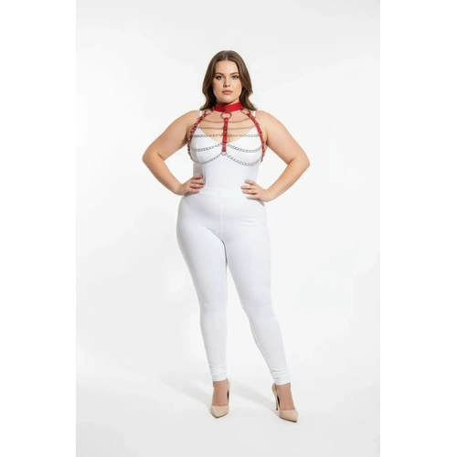B�y�k Beden K�rm�z� Kad�n Deri Harness Tak�m Zincir Detayl� ��k Aksesuar - APFT1285
