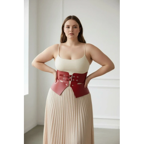 B�y�k Beden Bordo Kad�n Kemer Korse Model Bel �ekillendirici Deri - APFT611