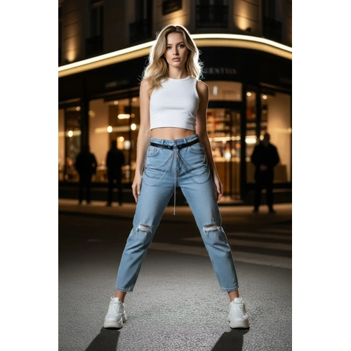 Siyah Kad�n Kemer �ok Katmanl� Zincir Detayl� - APFT922