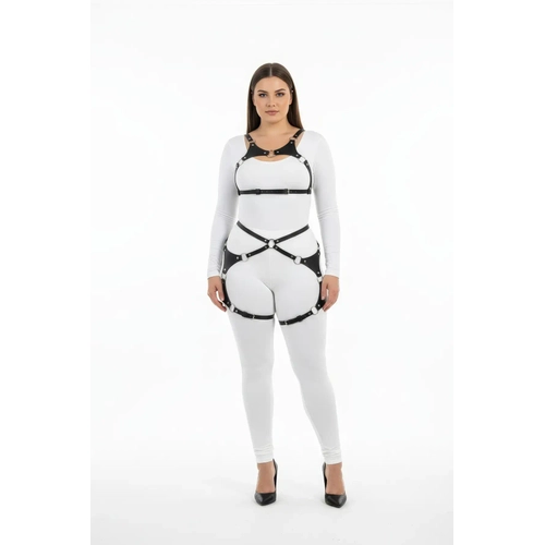 B�y�k Beden Siyah Kad�n Harness Tak�m Halka Detayl� Deri Fantezi Giyim - APFT1253
