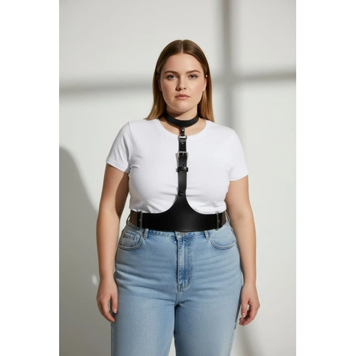 B�y�k Beden Siyah Kad�n Kemer Korse Tarz� Deri Harness Aksesuar - APFT1297