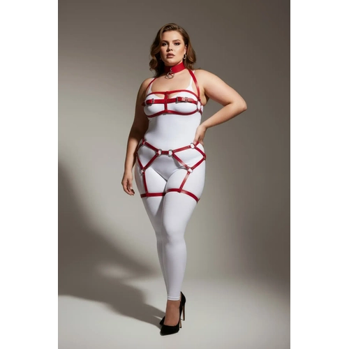 B�y�k Beden K�rm�z� Kad�n Jartiyer Harness Deri G�r�n�ml� V�cut Kombini - APFT242