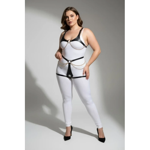 B�y�k Beden Siyah Kad�n Deri Harness Tak�m Zincir ve Halka Detayl� - APFT1384