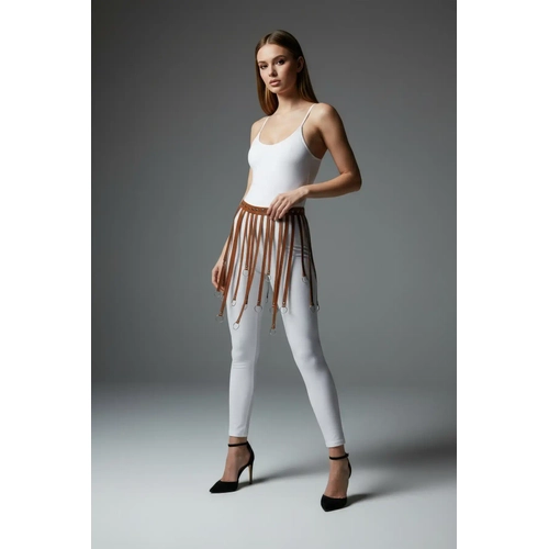Taba Etek Deri �eritli Halka Detayl� Etek Mini Etek - APFT579