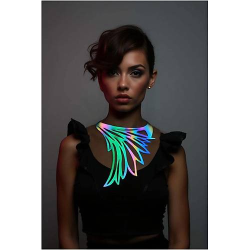 Rainbow Reflektrl Byk Ku Kanad Choker Kolye, Tarz Lazer Kesim Kolye - APFT1418