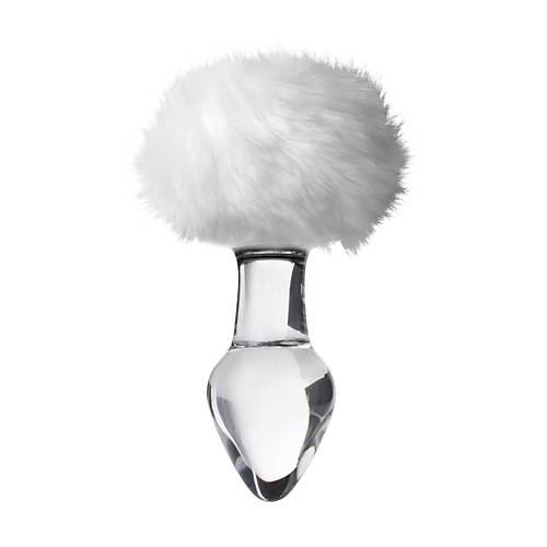 Sexus Glass anal klf, beyaz at kuyruu, cam, transparan, 14 cm,  4 cm