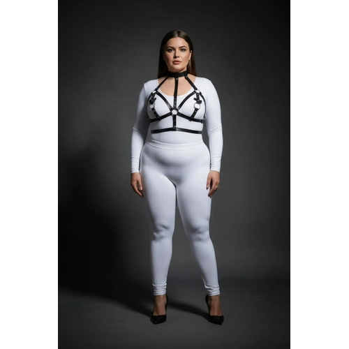 B�y�k Beden Siyah Kad�n Deri Harness Tak�m Boyunluk ve Halka Detayl� Fantazi Aksesuar - APFT473