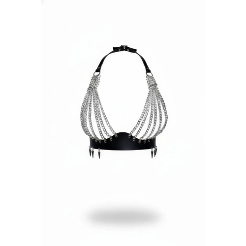 Siyah G���s Harness Zincir Detayl� �ivili Deri V�cut Aksesuar� - APFT964