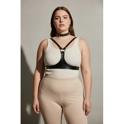B�y�k Beden Siyah Kad�n Kemer Z�mba Detayl� Deri Harness V�cut Aksesuar� - APFT1299
