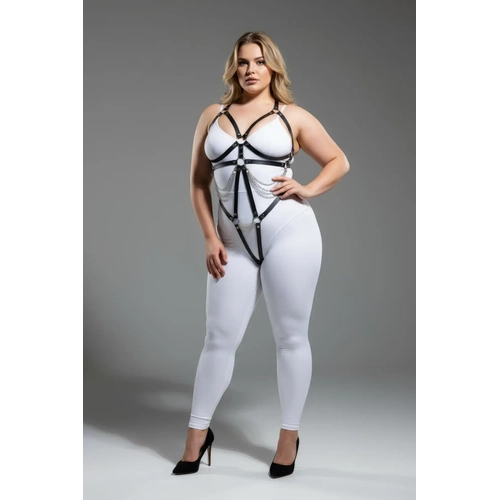 B�y�k Beden Siyah Kad�n Deri Harness Tak�m Zincir ve Halka Detayl� Fantezi Aksesuar - APFT441