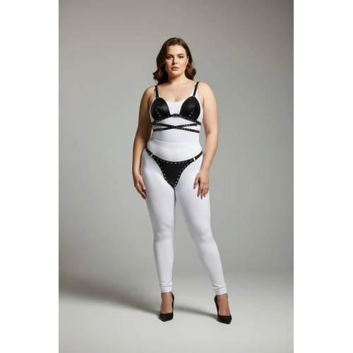 B�y�k Beden Siyah Kad�n Harness Tak�m Z�mba Detayl� Deri Fantazi - APFT849