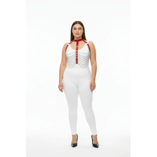 B�y�k Beden K�rm�z� Kad�n Harness Tak�m Zincir Detayl� Deri V�cut Aksesuar� - APFT721