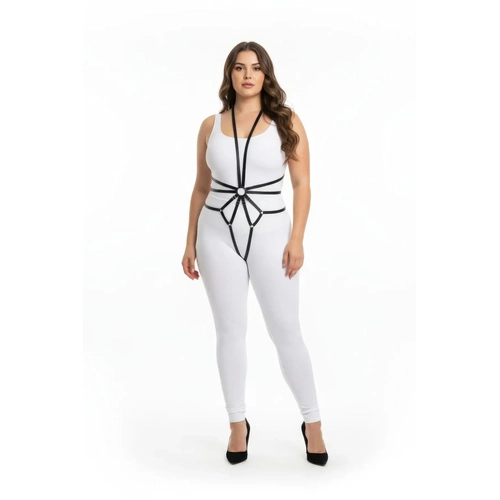B�y�k Beden Siyah Kad�n Deri Harness Full Body Halka Detayl� Harness - APFT339