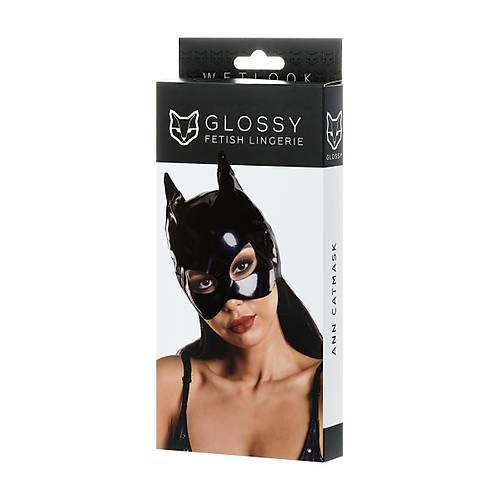 Glossy  ANN Deri Kedi Maskesi, Wetlook, siyah, OS