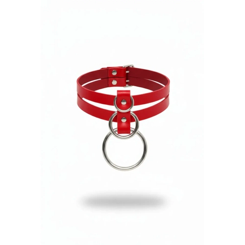 K�rm�z� Choker Deri �ift S�ral� B�y�k Halka Detayl� - APFT223