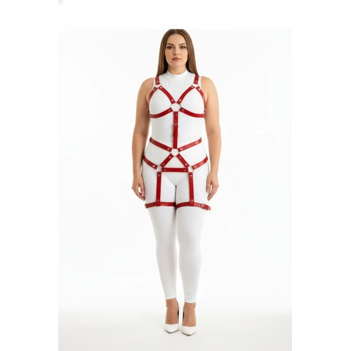 B�y�k Beden K�rm�z� Kad�n Deri Harness Tak�m Jartiyerli V�cut Aksesuar� - APFT750
