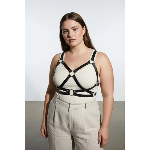 B�y�k Beden Siyah Kad�n Kemer Halka Detayl� Deri Harness V�cut Aksesuar� - APFT816