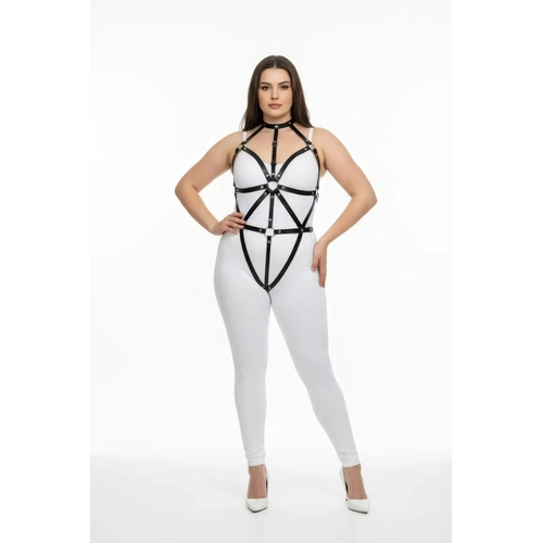 B�y�k Beden Siyah Kad�n Harness Tak�m V�cudu Saran Halka Detayl� Deri - APFT243