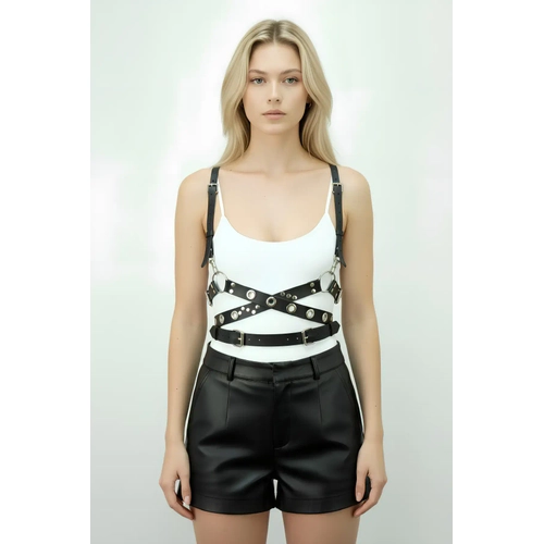 Siyah Kad�n Kemer �apraz Bantl� Z�mba Detayl� V�cut Aksesuar� - APFT890