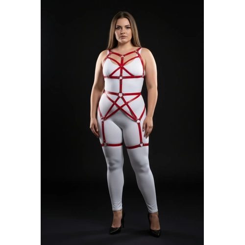B�y�k Beden K�rm�z� Kad�n Harness Tak�m Full Body Deri Fantezi Aksesuar - APFT894