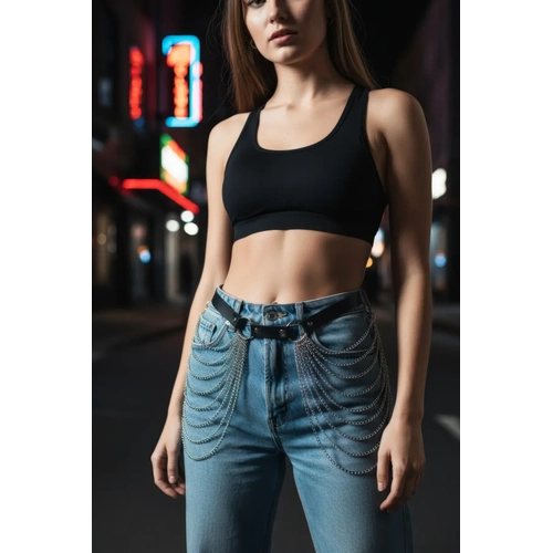 Siyah Kad�n Kemer �oklu Zincir Detayl� Bel Aksesuar� - APFT391
