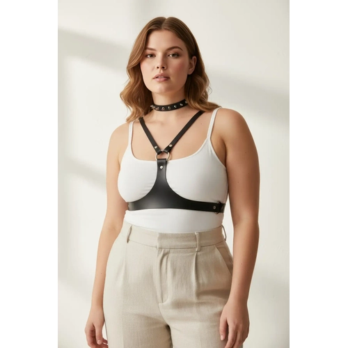 B�y�k Beden Siyah Kad�n Kemer Z�mba Detayl� Deri Harness V�cut Aksesuar� - APFT1299