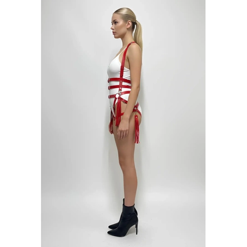 K�rm�z� Harness Tak�m Deri Ayarlanabilir V�cut Aksesuar� - APFT1038