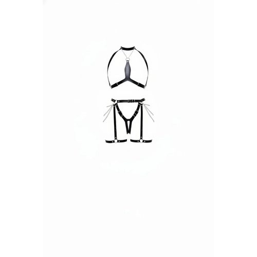 Siyah Harness Tak�m Zincir Detayl� Deri V�cut Aksesuar� - APFT1191